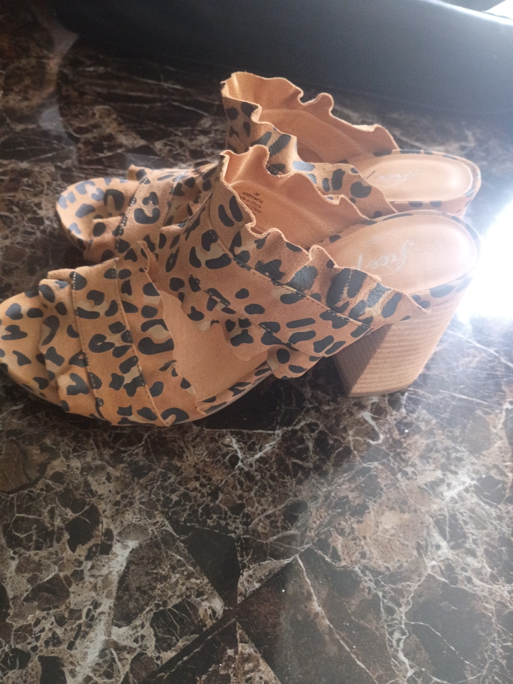 Free People Leopard Ruffle Slide Sandals - Tan & Black - Picture 6 of 7
